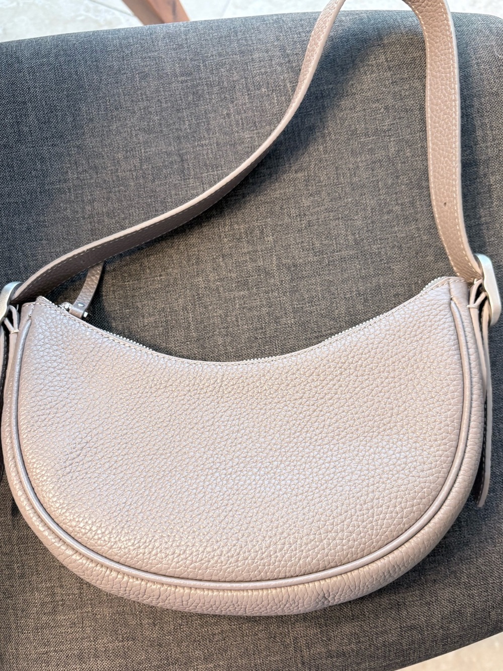 Quince Pebbled Leather Crescent Shoulder Bag in Light Taupe